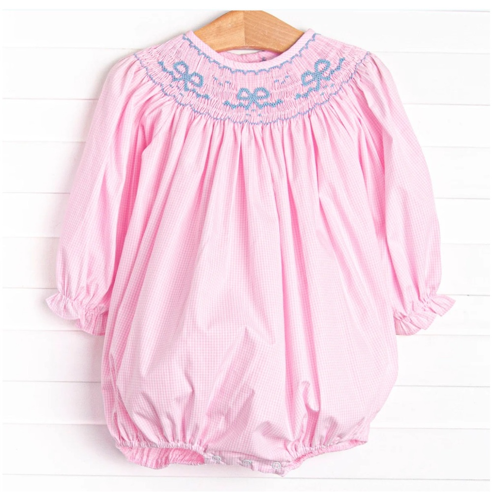 Pink Smocked Long-Sleeve Baby One-Piece